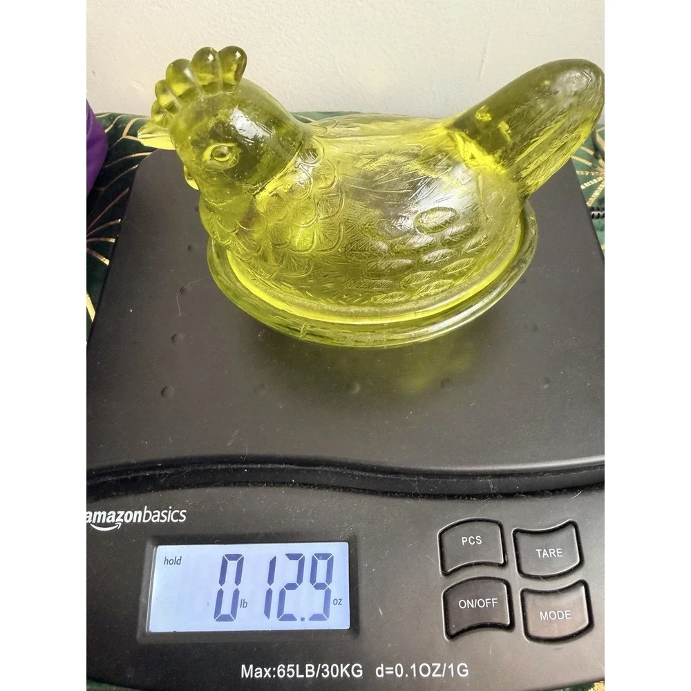 MCM Mini Olive Green Glass Hen On Nest Covered Dish Trinket Salt Cellar Cottage